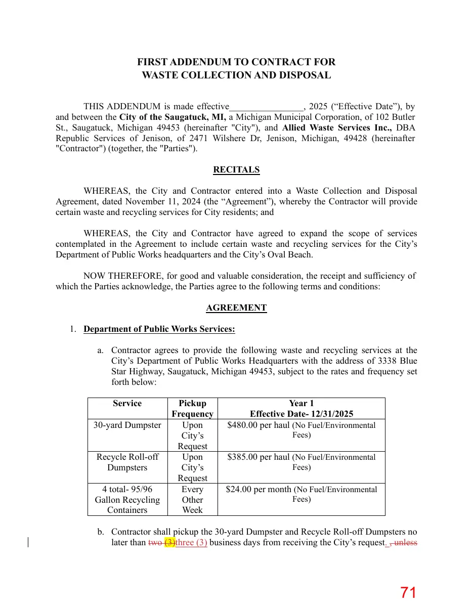 Page 71 of the packet; its text follows