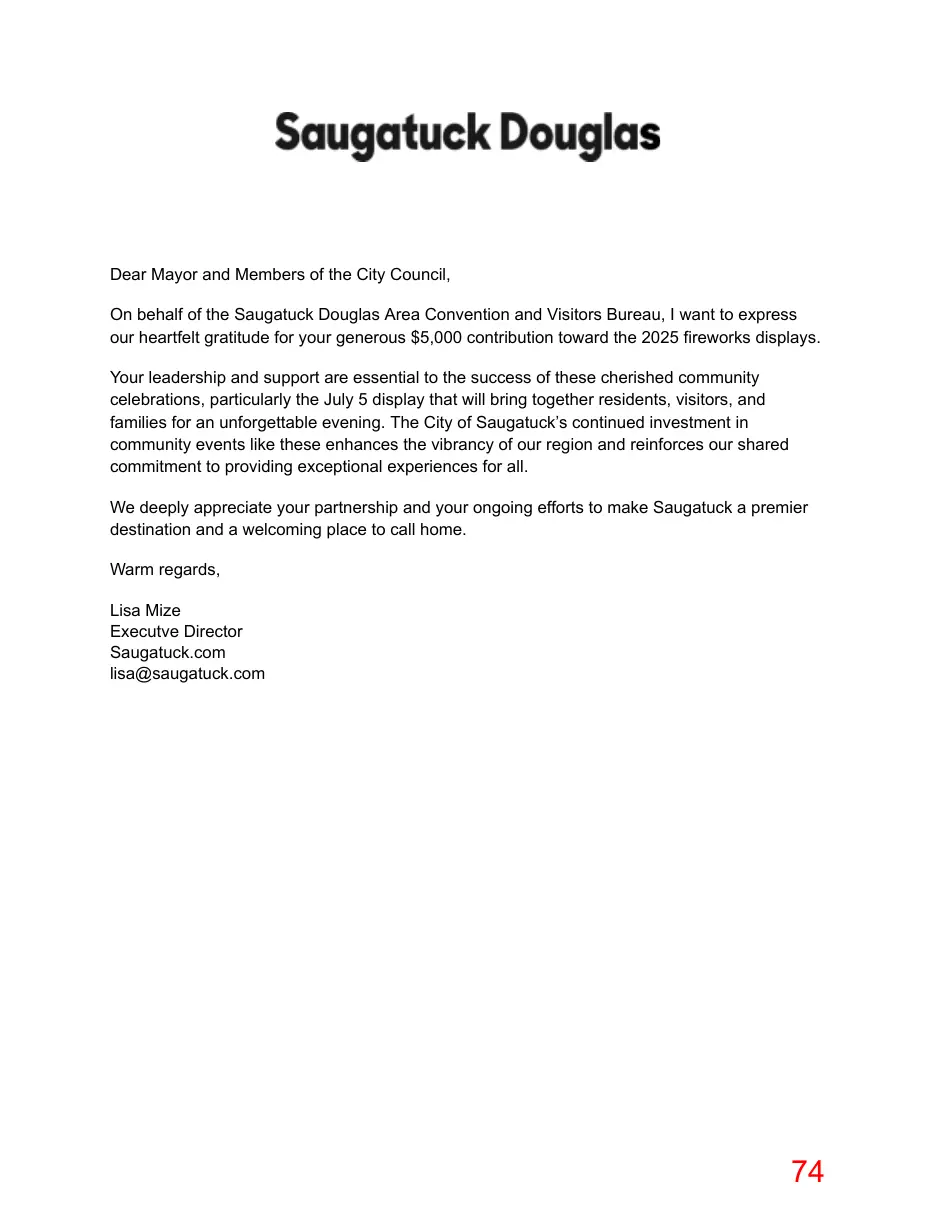 Page 74 of the packet; its text follows