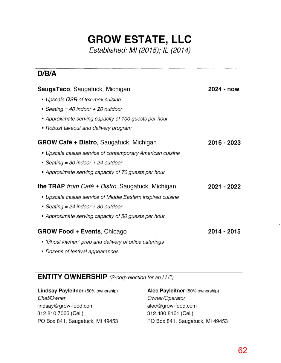 Page 62 of the packet; its text follows