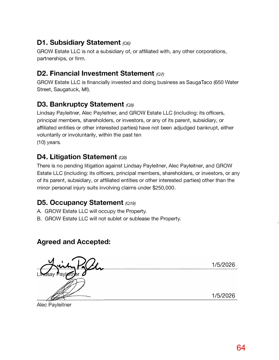 Page 64 of the packet; its text follows