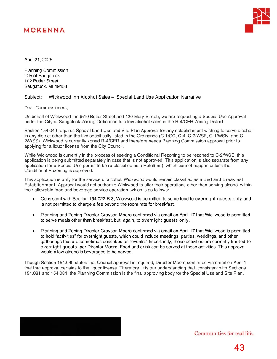 Page 43 of the packet; its text follows