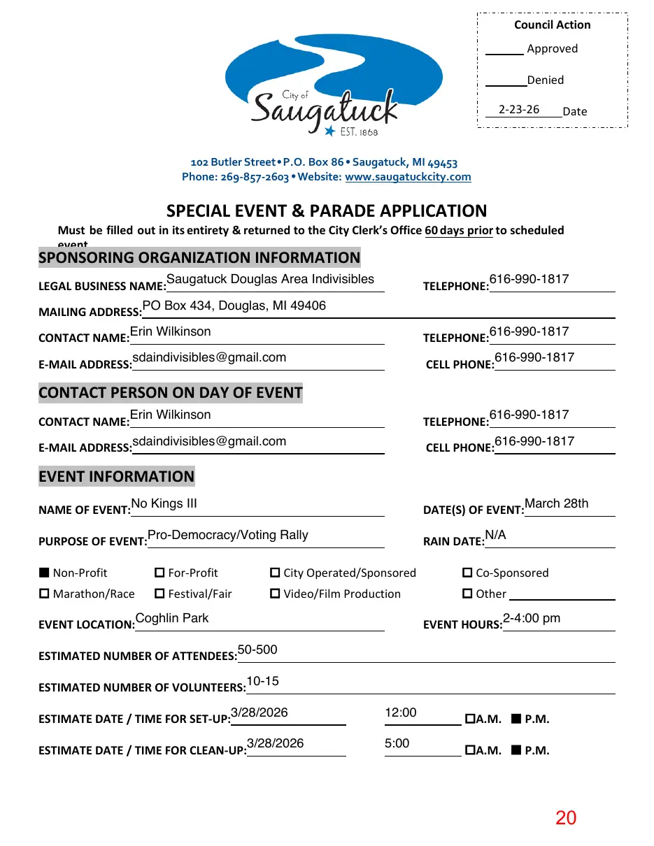 Page 20 of the packet; its text follows