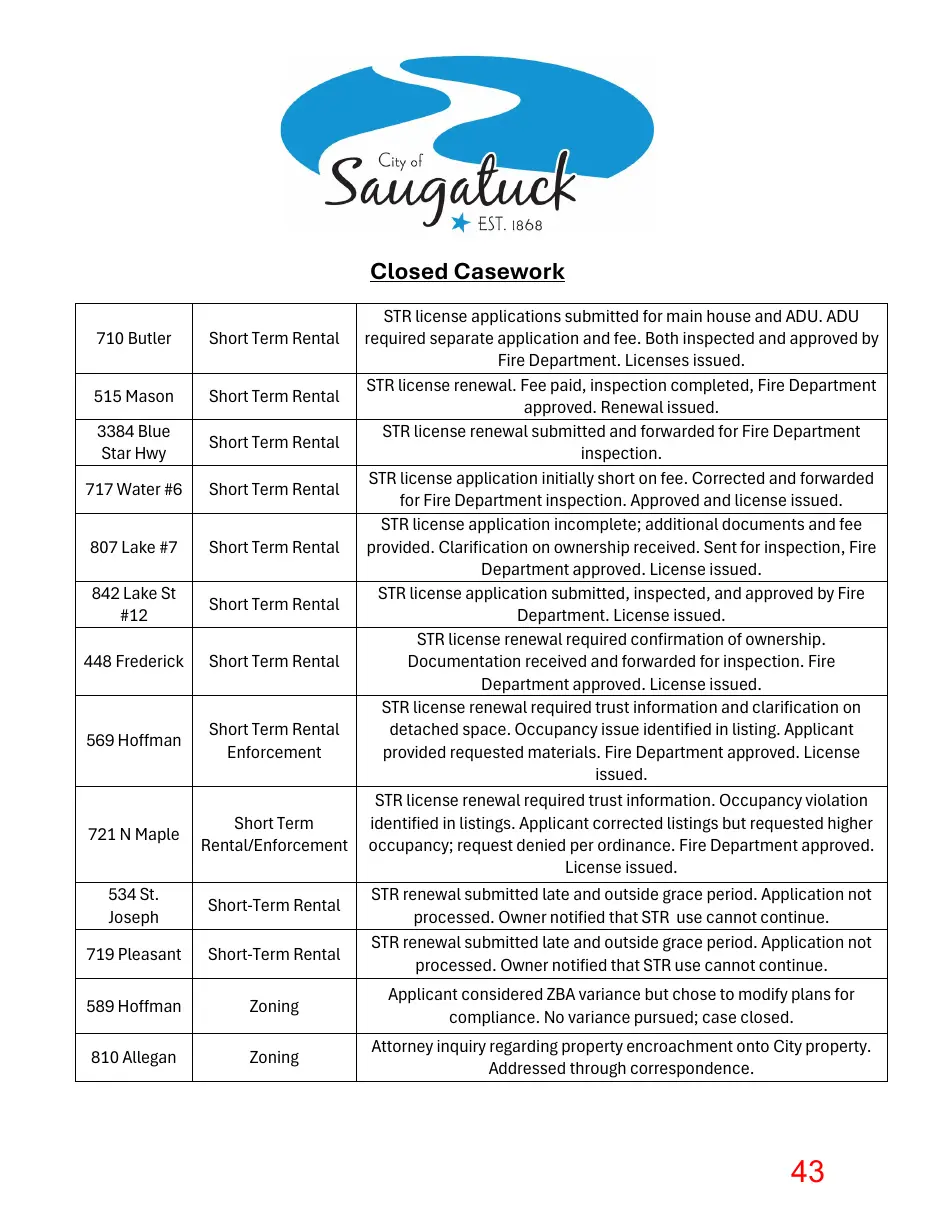 Page 43 of the packet; its text follows