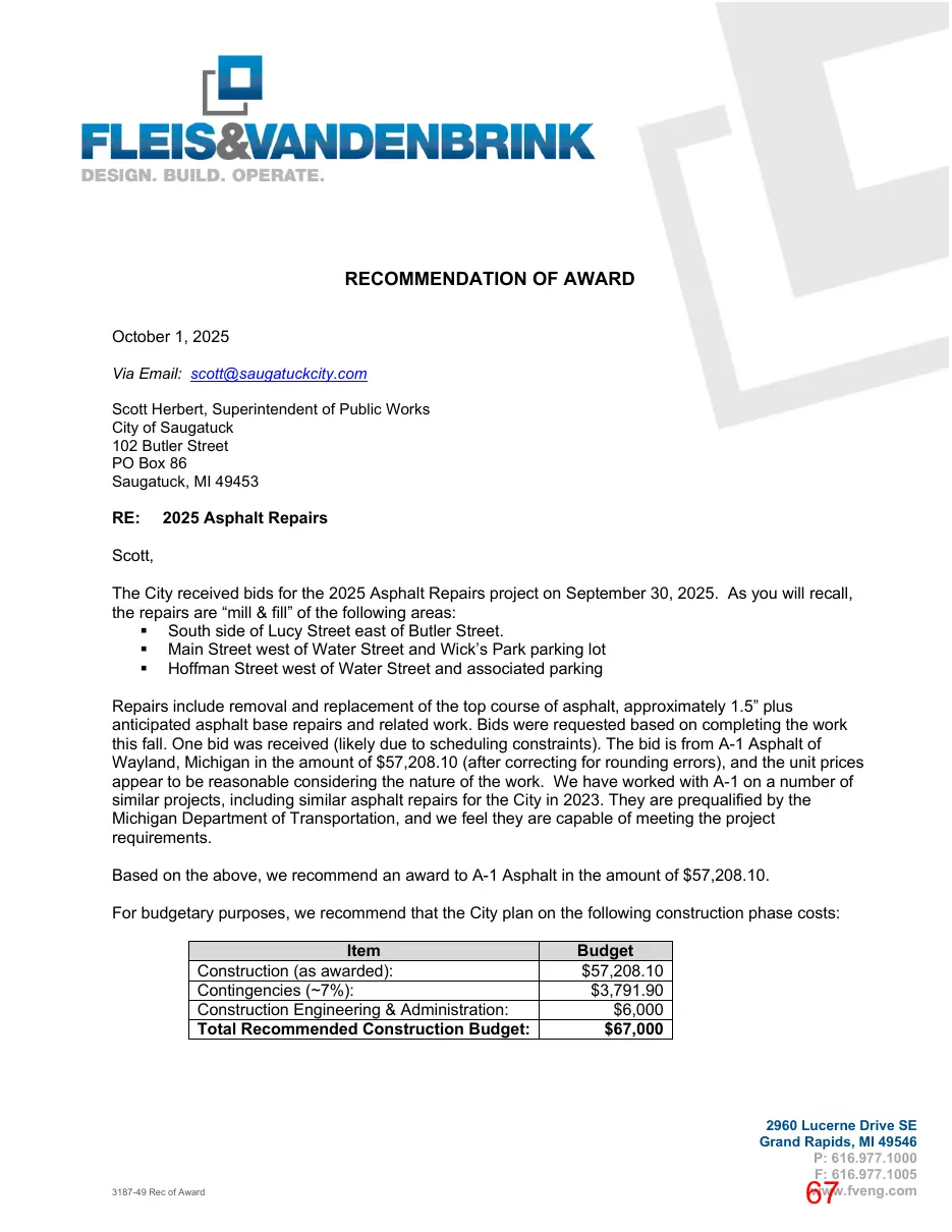 Page 67 of the packet; its text follows