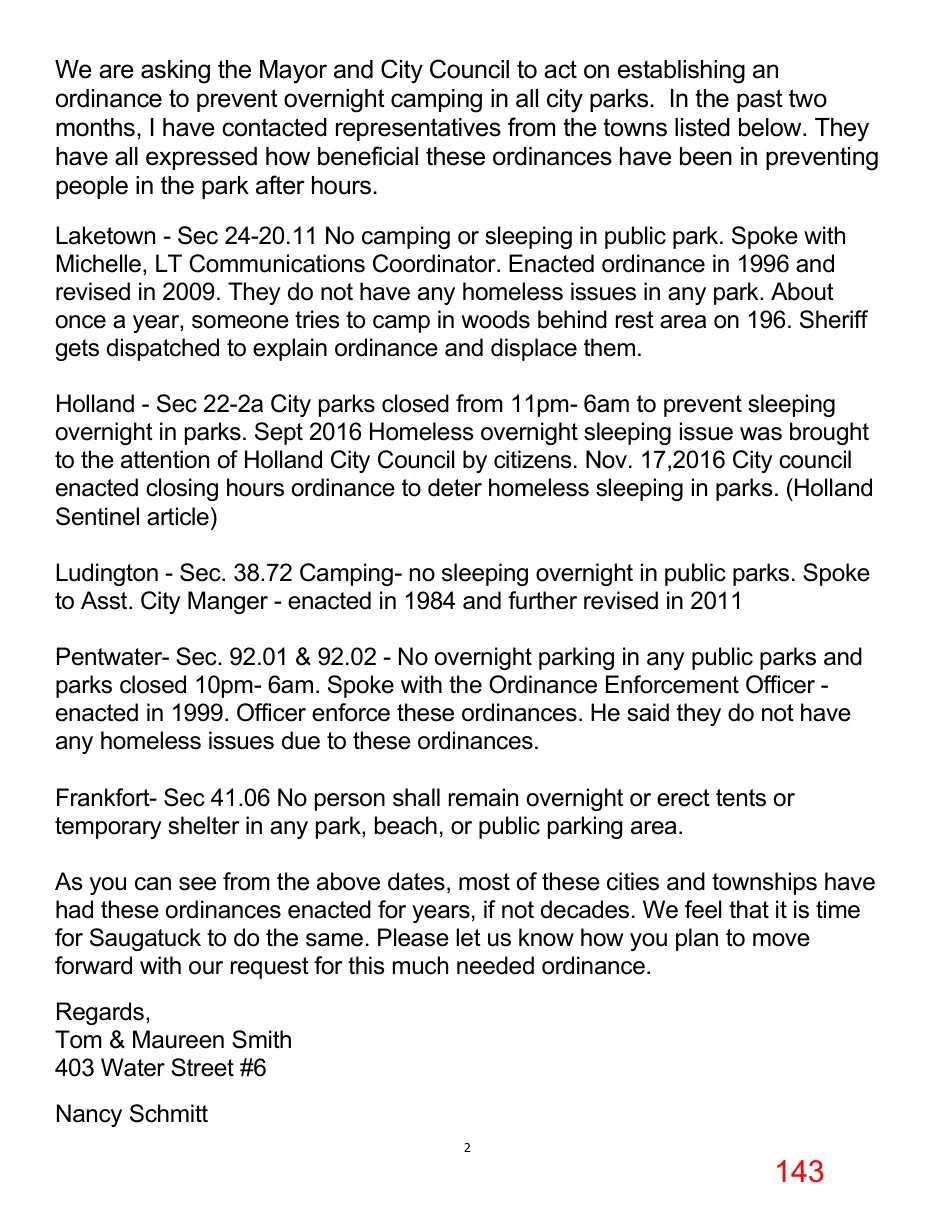 Page 143 of the packet; its text follows
