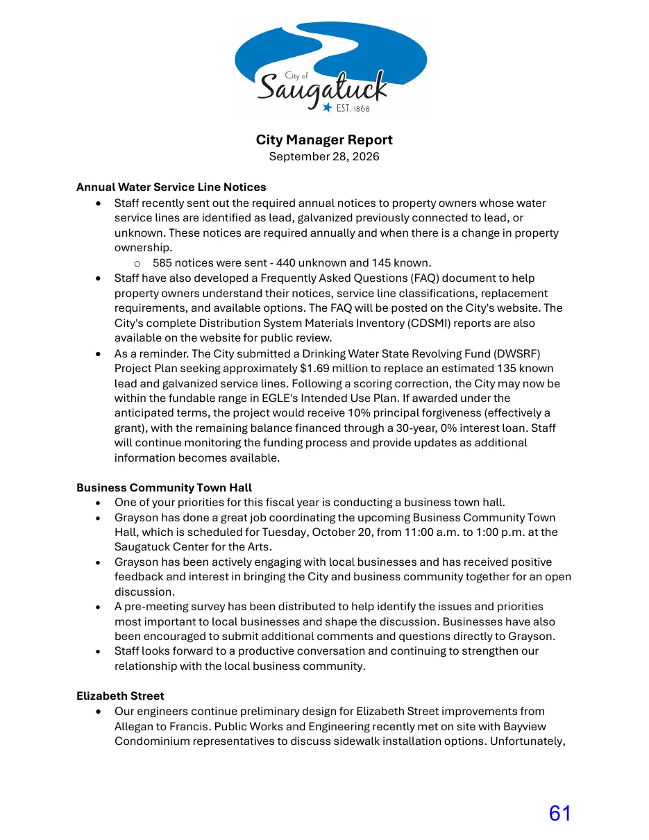 Page 61 of the packet; its text follows