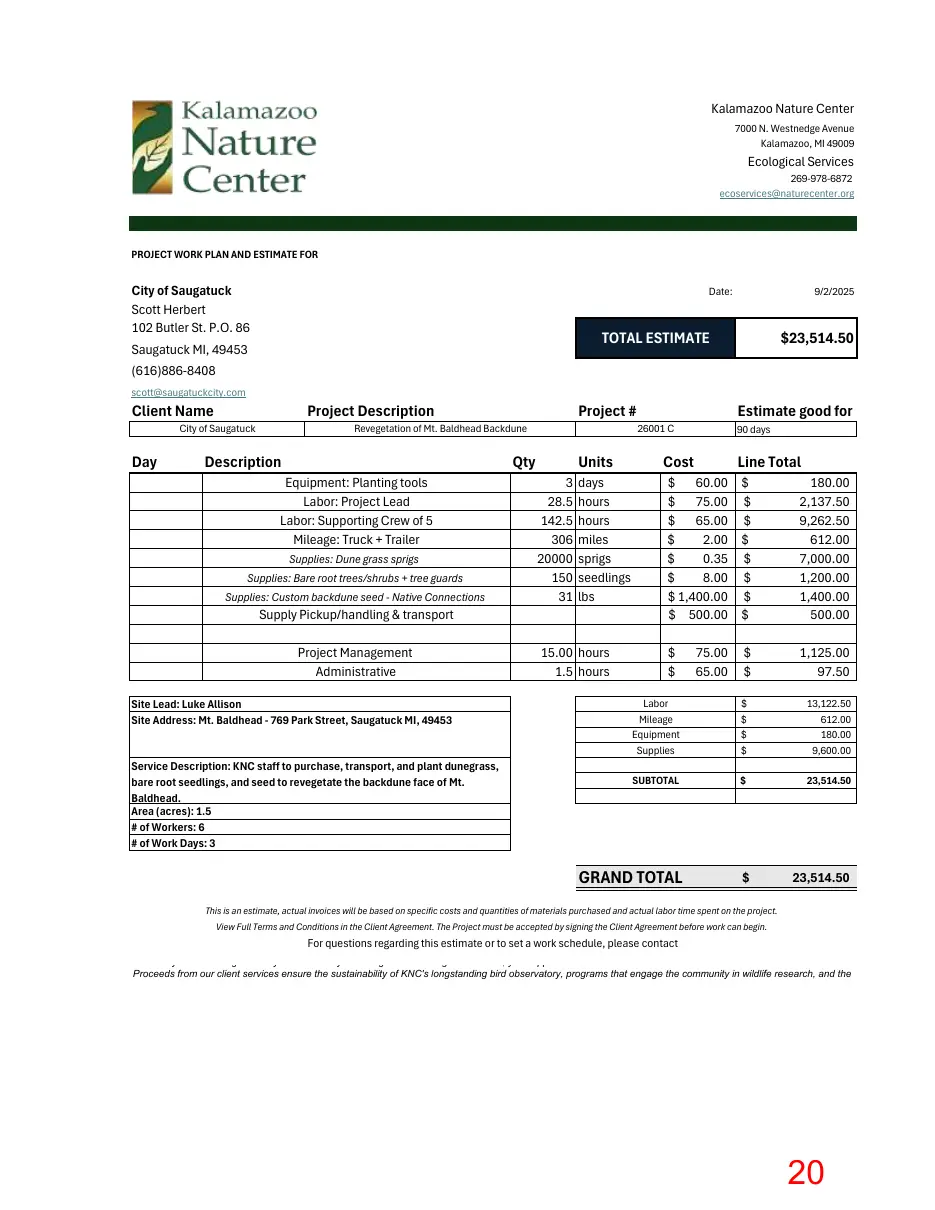 Page 20 of the packet; its text follows
