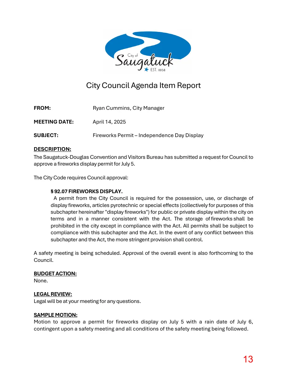 Page 13 of the packet; its text follows