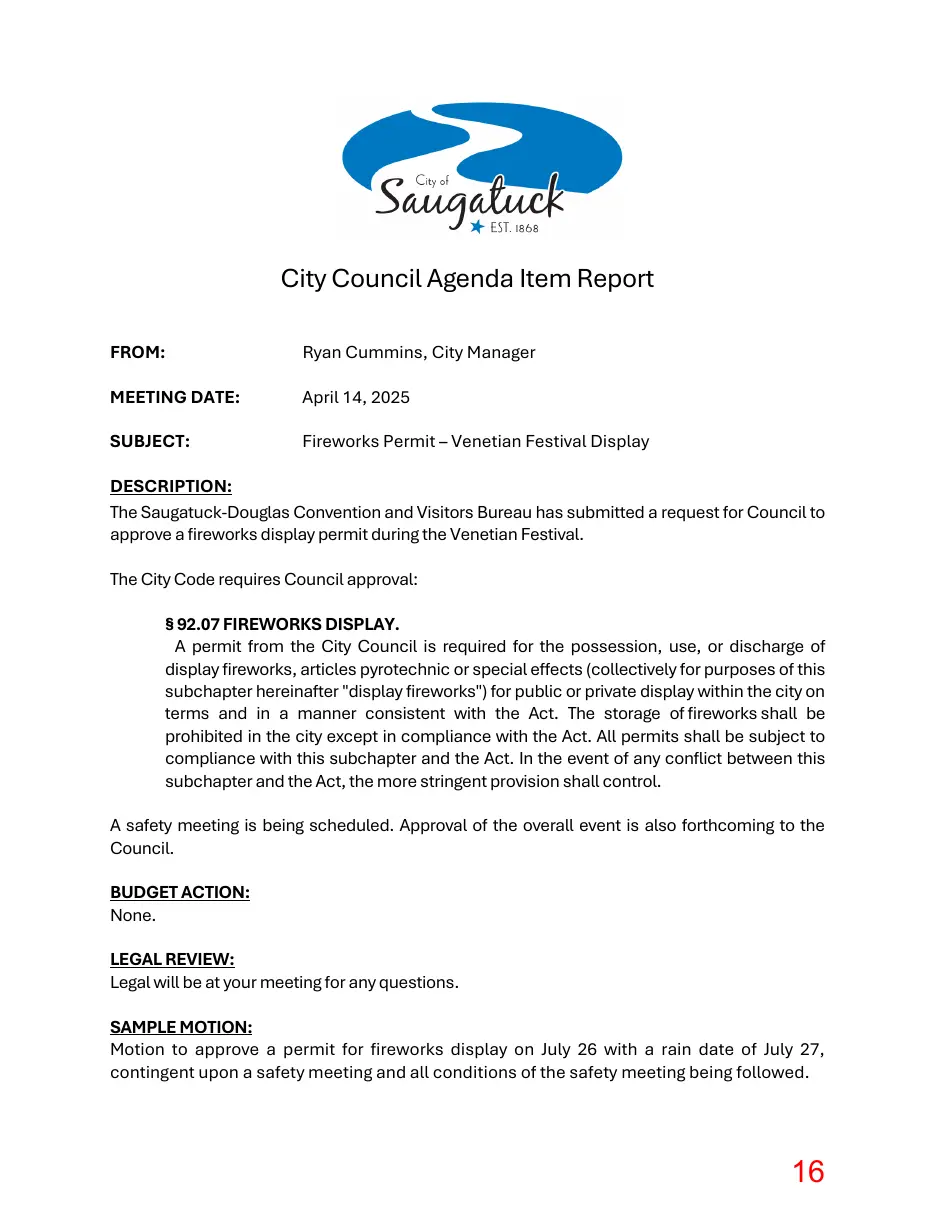 Page 16 of the packet; its text follows
