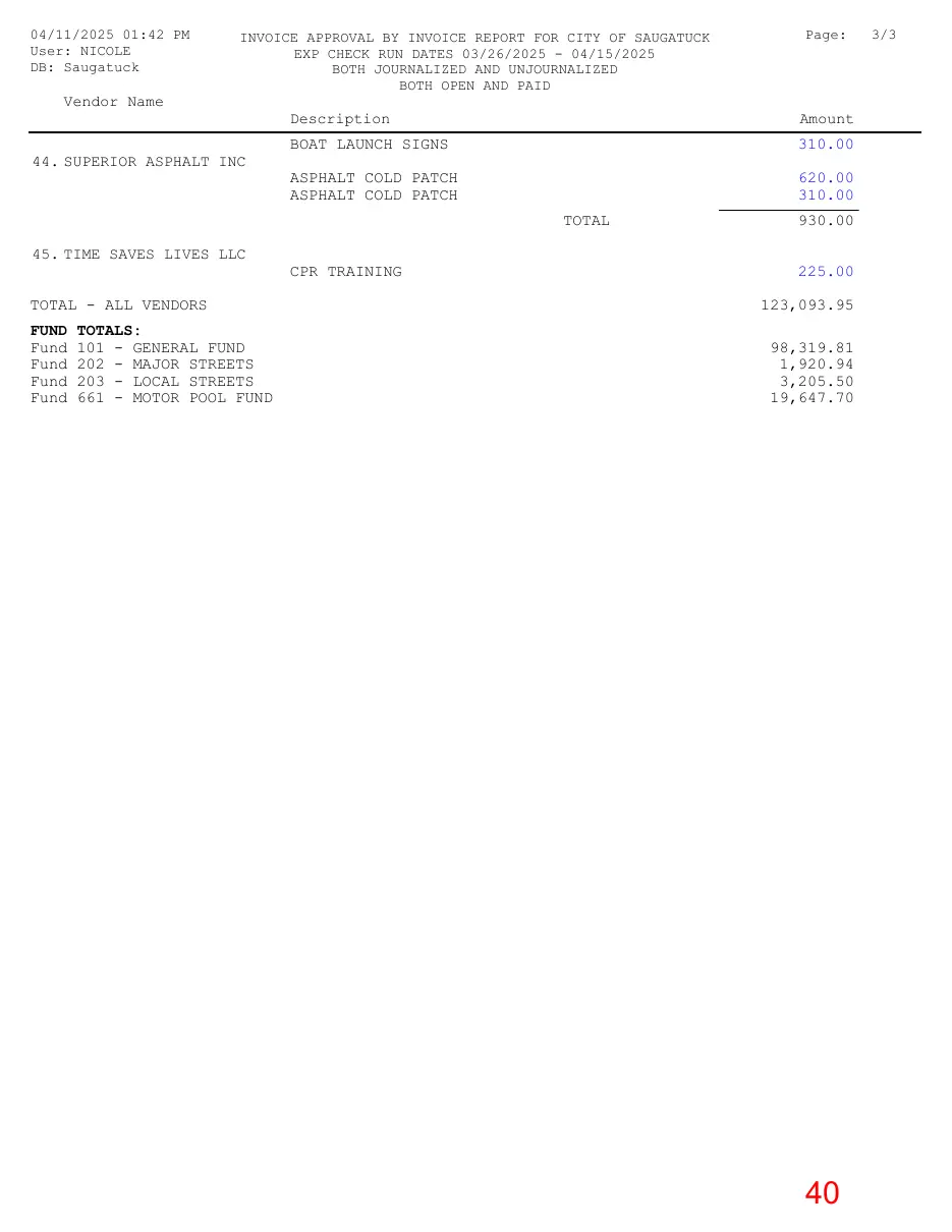 Page 40 of the packet; its text follows