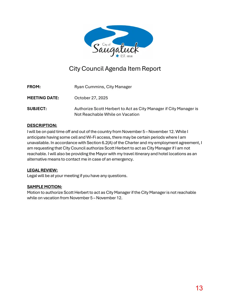 Page 13 of the packet; its text follows