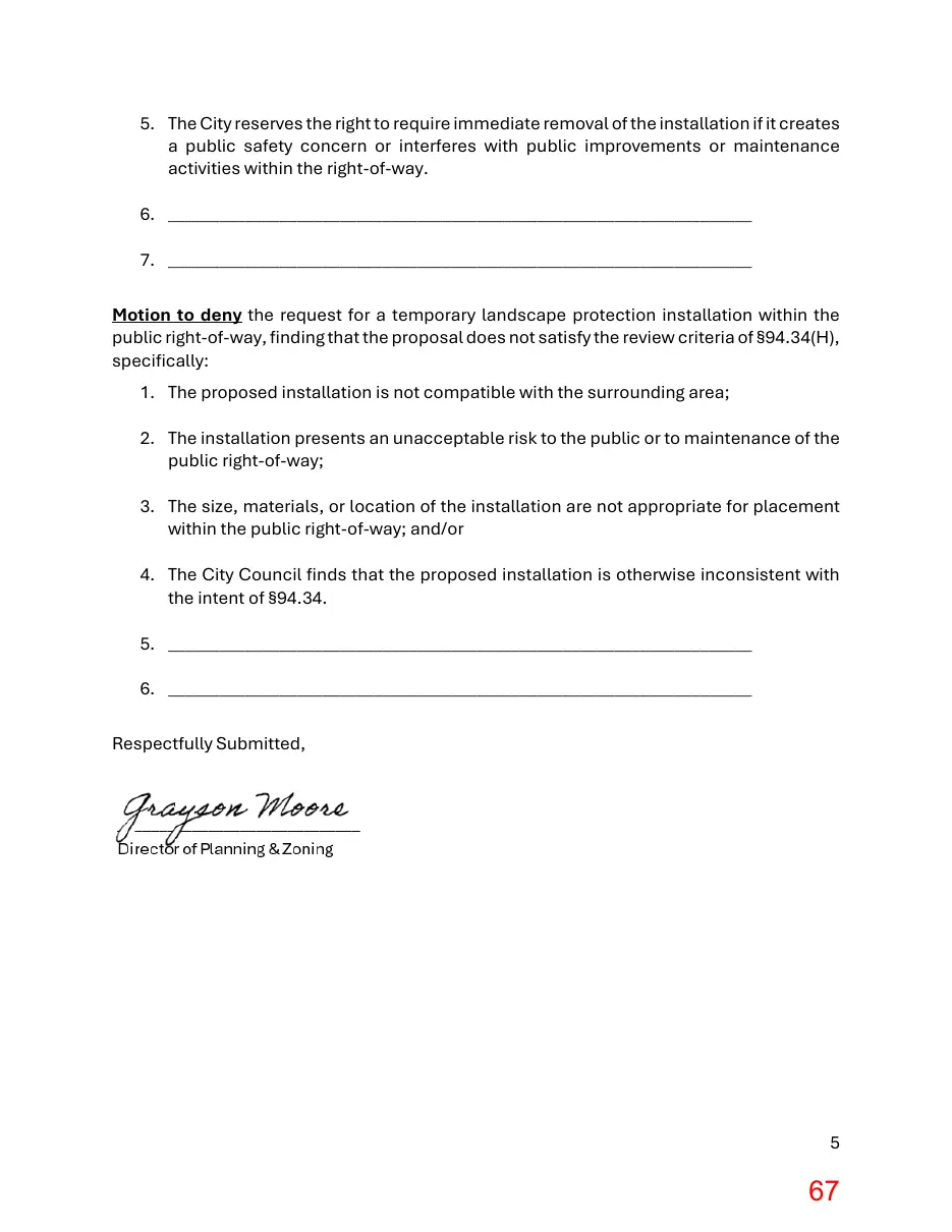Page 67 of the packet; its text follows