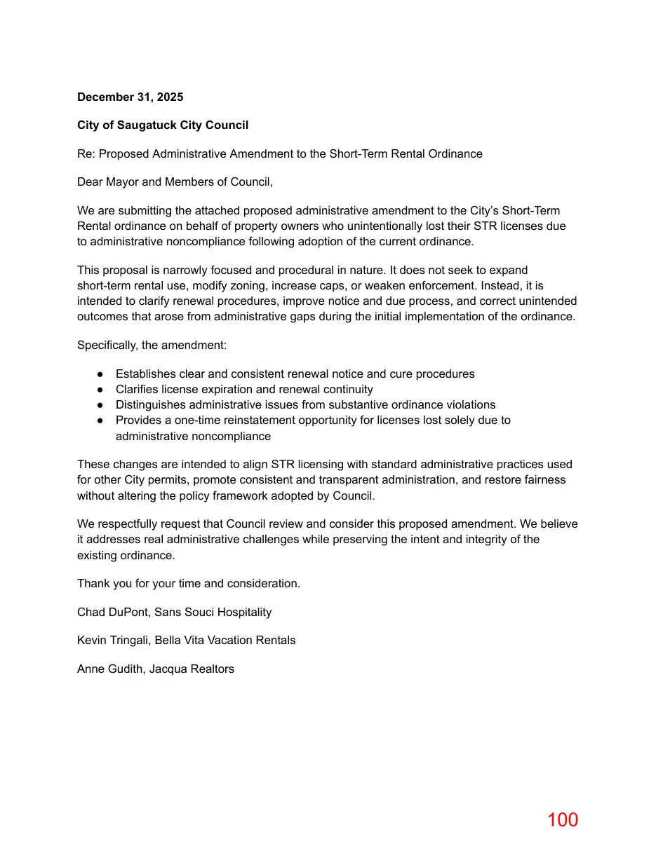 Page 100 of the packet; its text follows