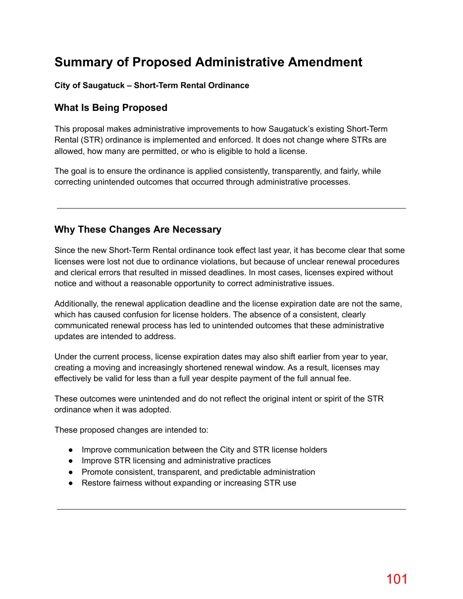Page 101 of the packet; its text follows