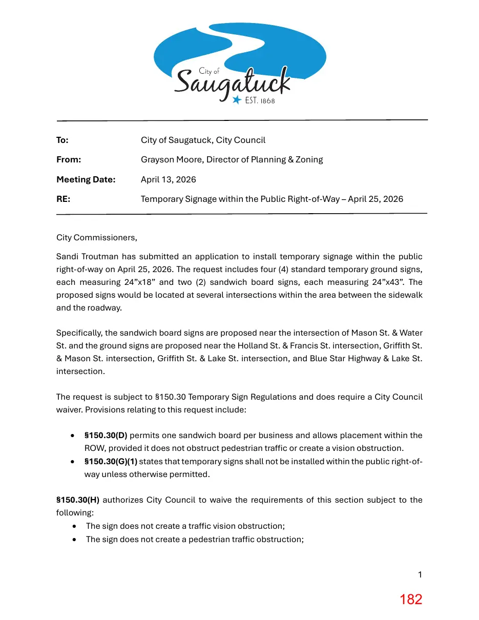 Page 182 of the packet; its text follows