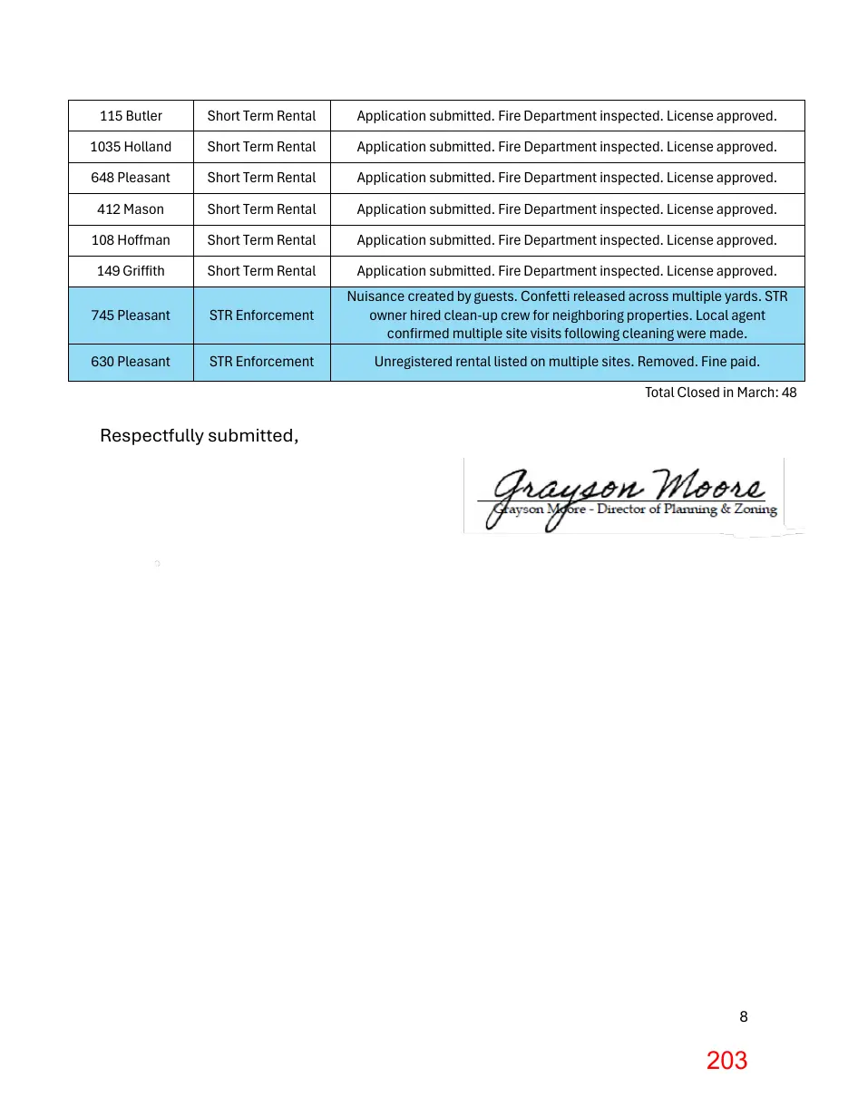 Page 203 of the packet; its text follows