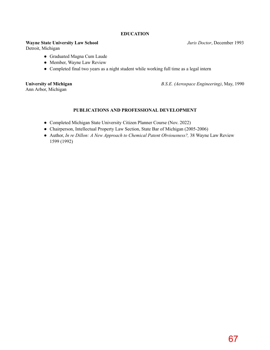 Page 67 of the packet; its text follows