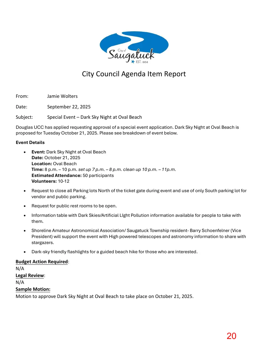 Page 20 of the packet; its text follows