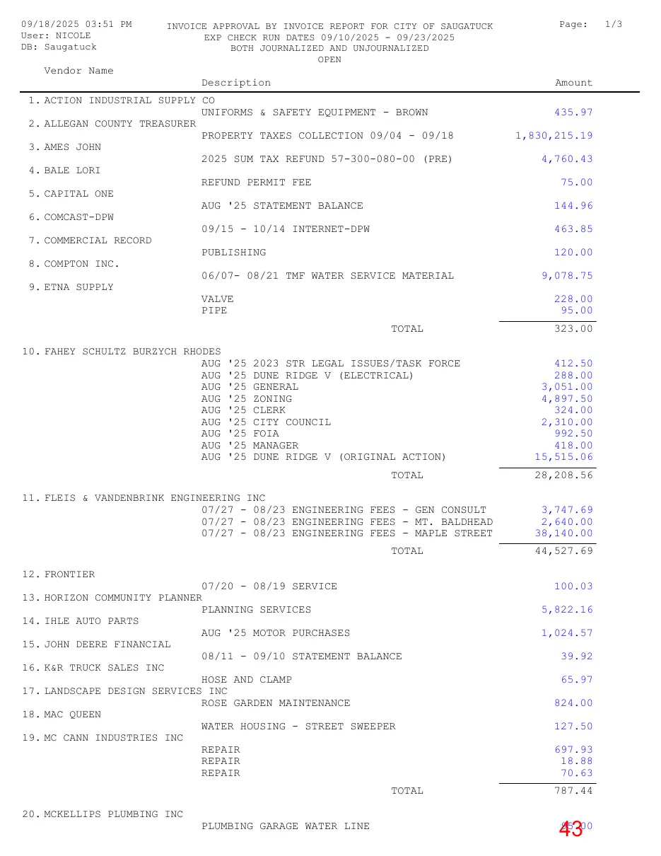 Page 43 of the packet; its text follows