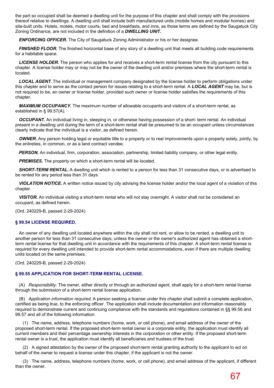Page 67 of the packet; its text follows