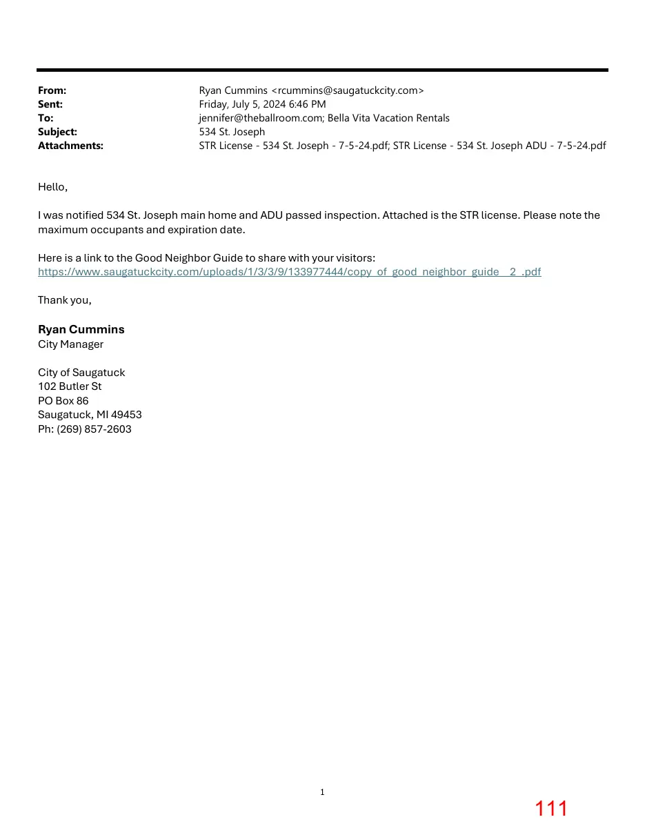 Page 111 of the packet; its text follows