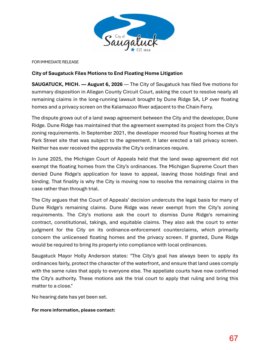 Page 67 of the packet; its text follows