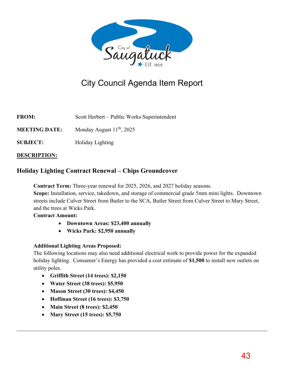 Page 43 of the packet; its text follows