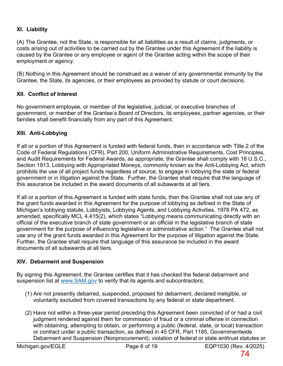 Page 74 of the packet; its text follows