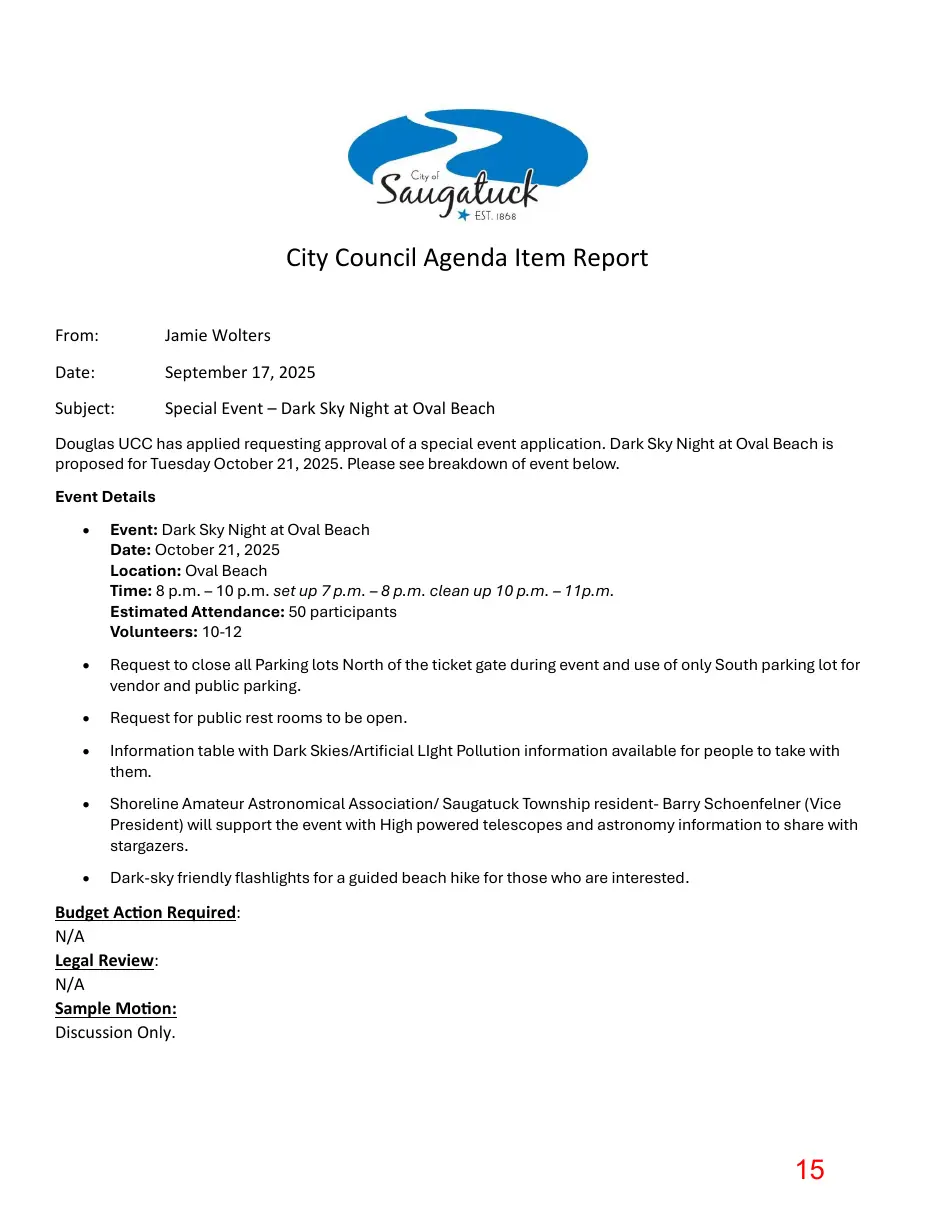 Page 15 of the packet; its text follows