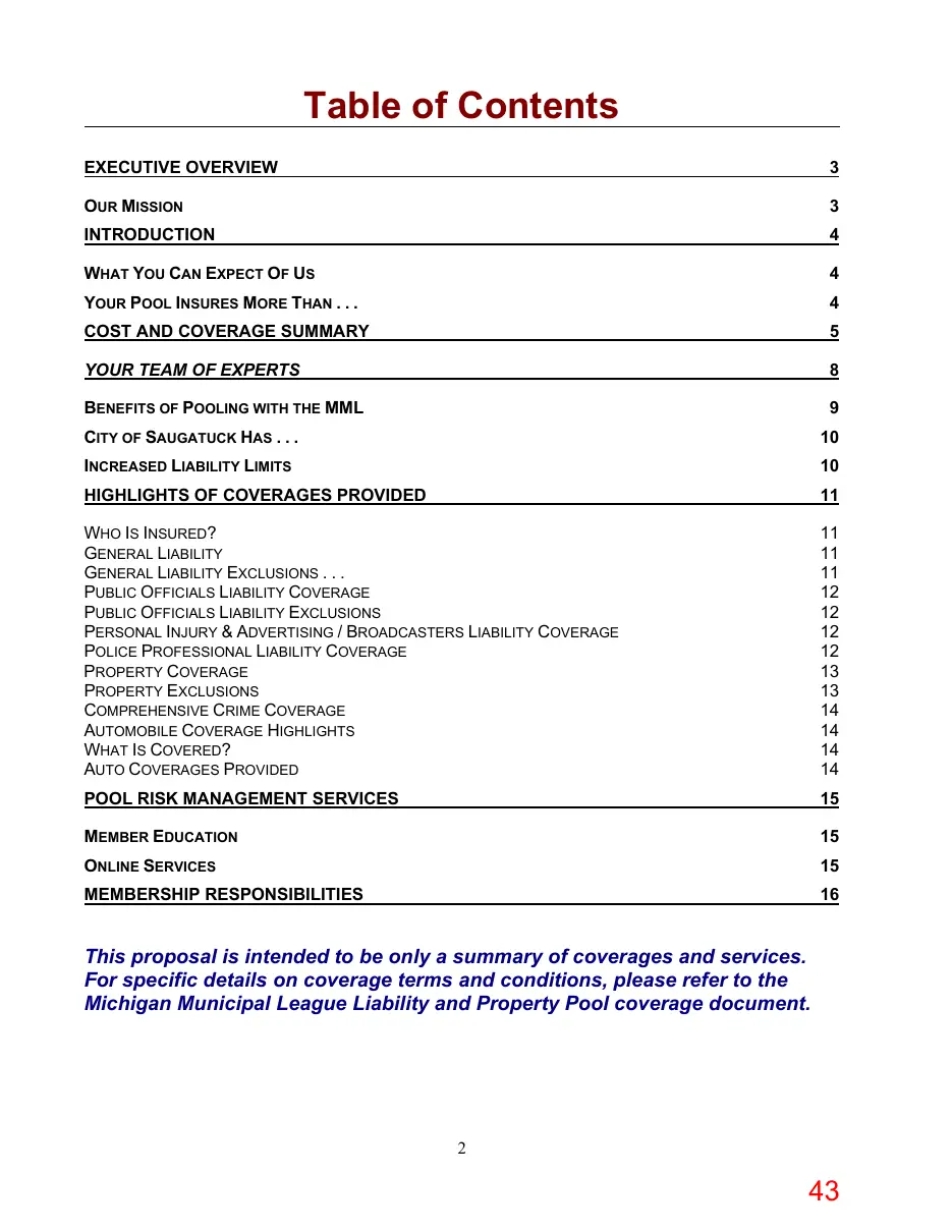 Page 43 of the packet; its text follows