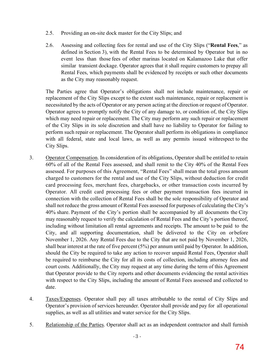Page 74 of the packet; its text follows
