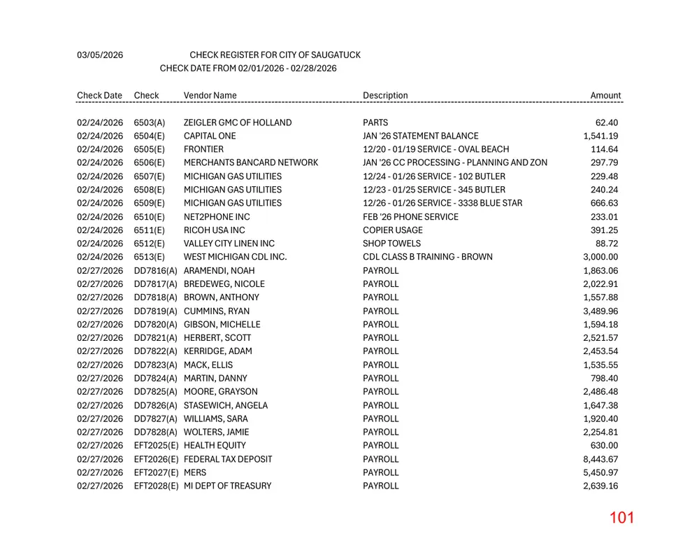 Page 101 of the packet; its text follows