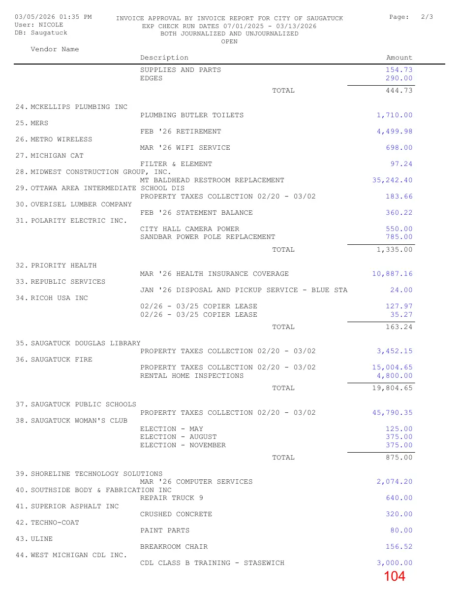 Page 104 of the packet; its text follows