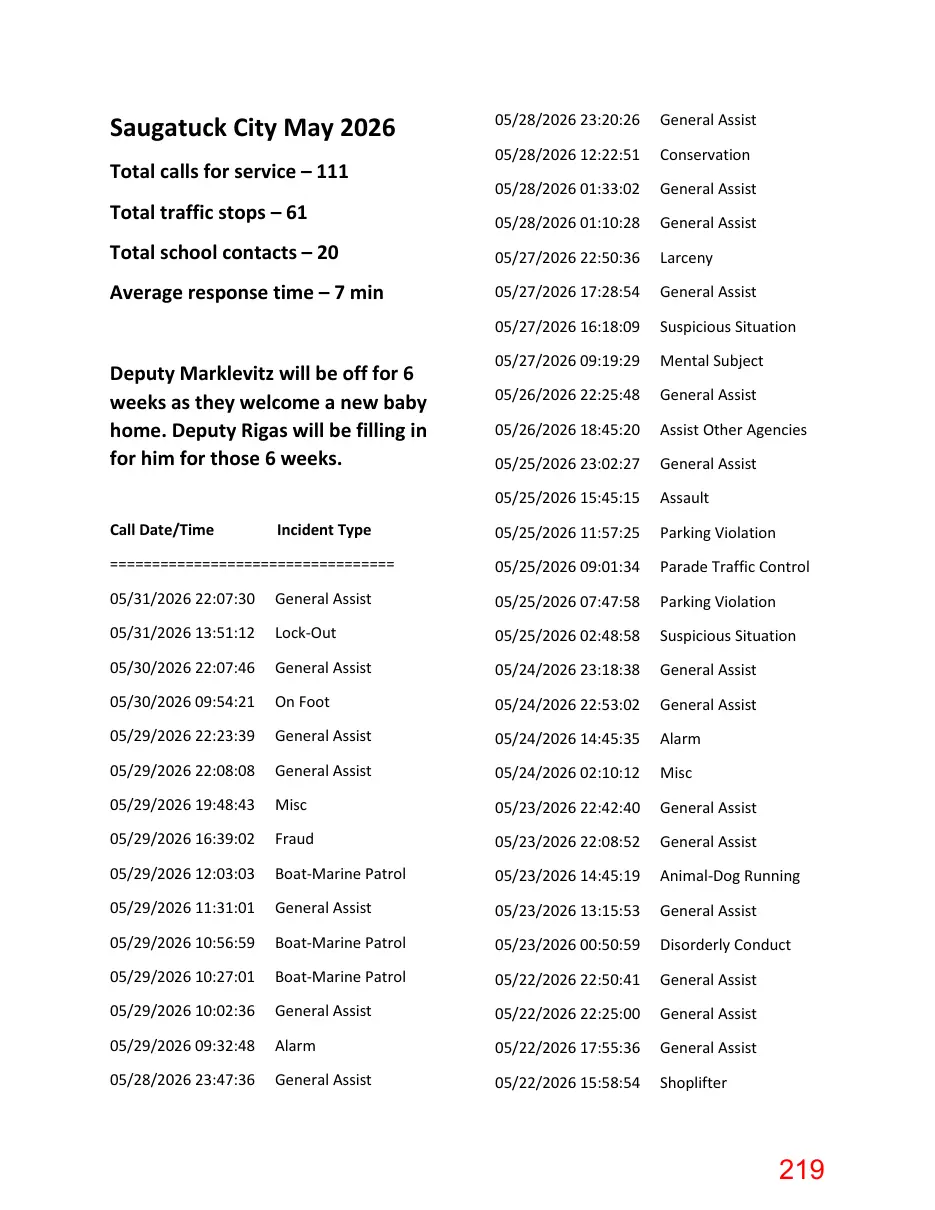 Page 219 of the packet; its text follows