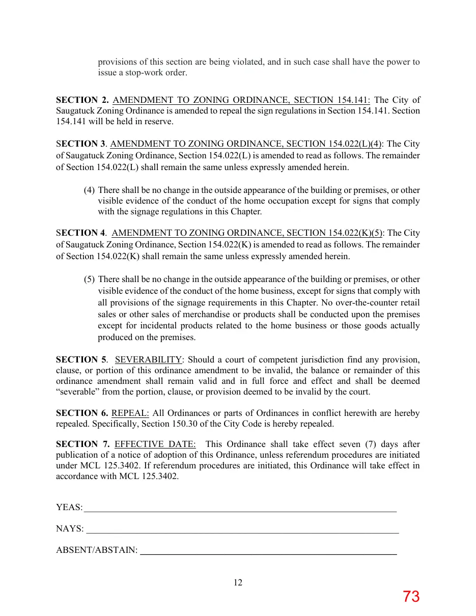 Page 73 of the packet; its text follows