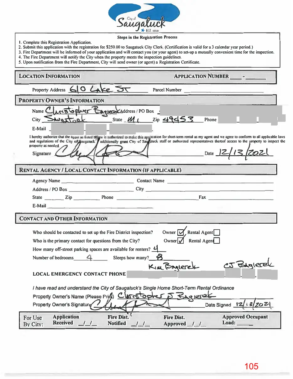 Page 105 of the packet; its text follows