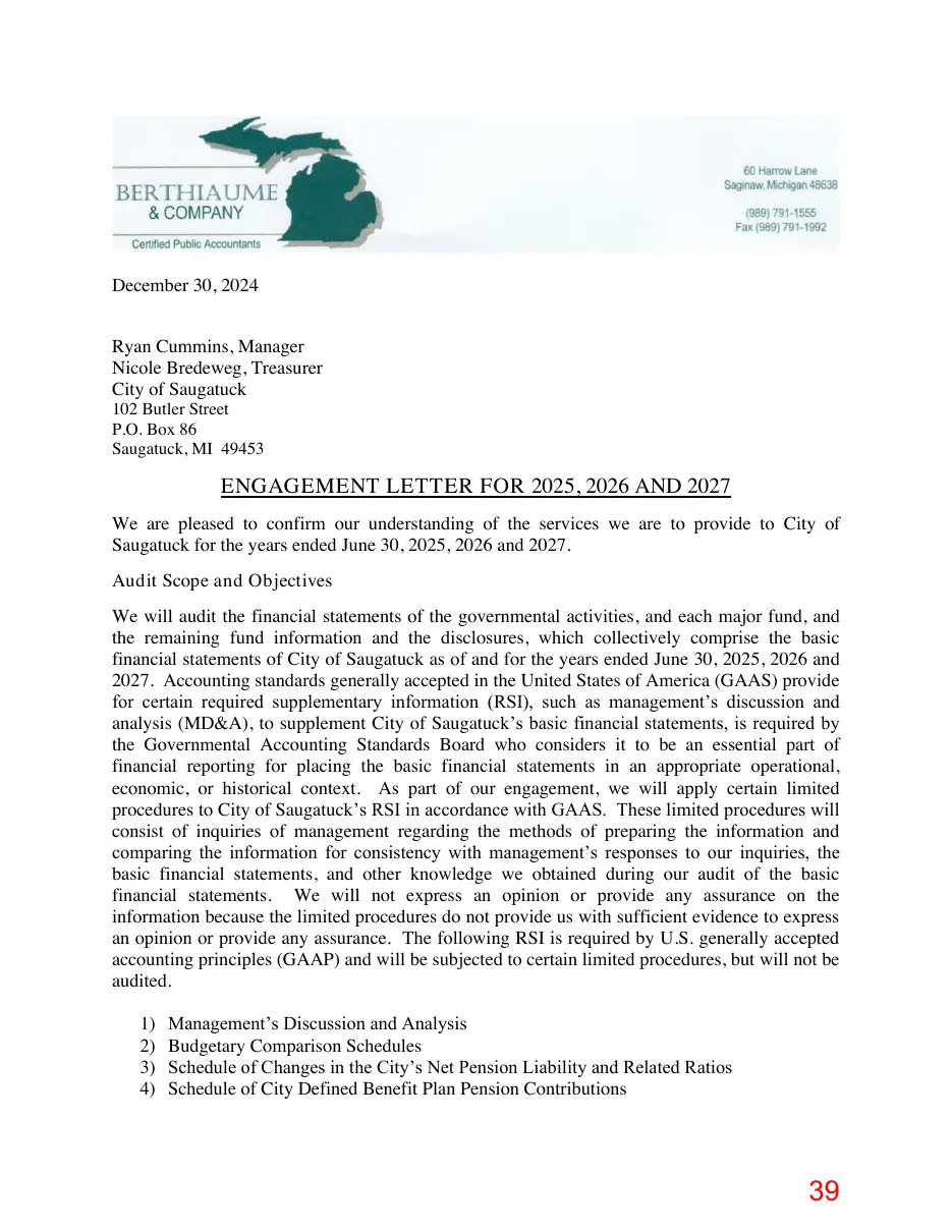Page 39 of the packet; its text follows
