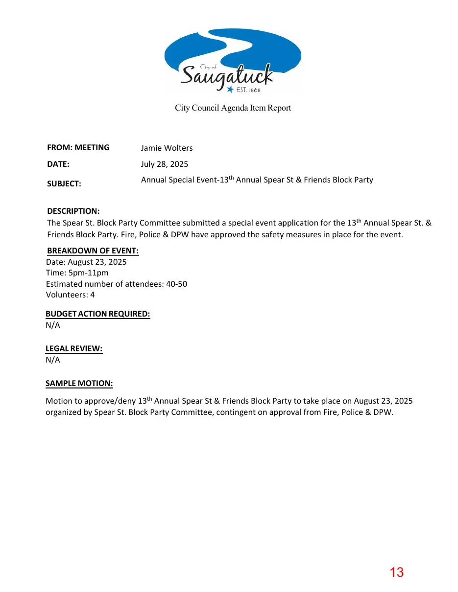 Page 13 of the packet; its text follows