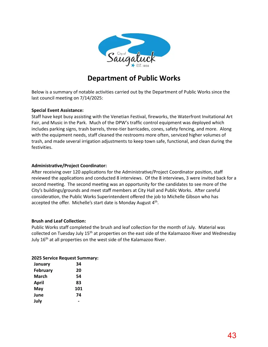 Page 43 of the packet; its text follows
