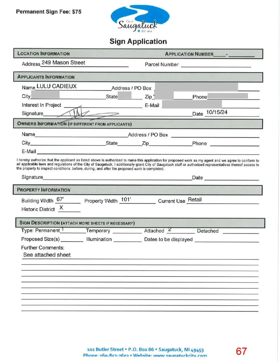 Page 67 of the packet, a scanned page