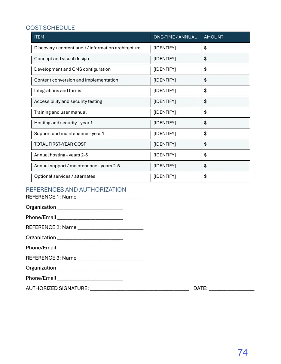 Page 74 of the packet; its text follows