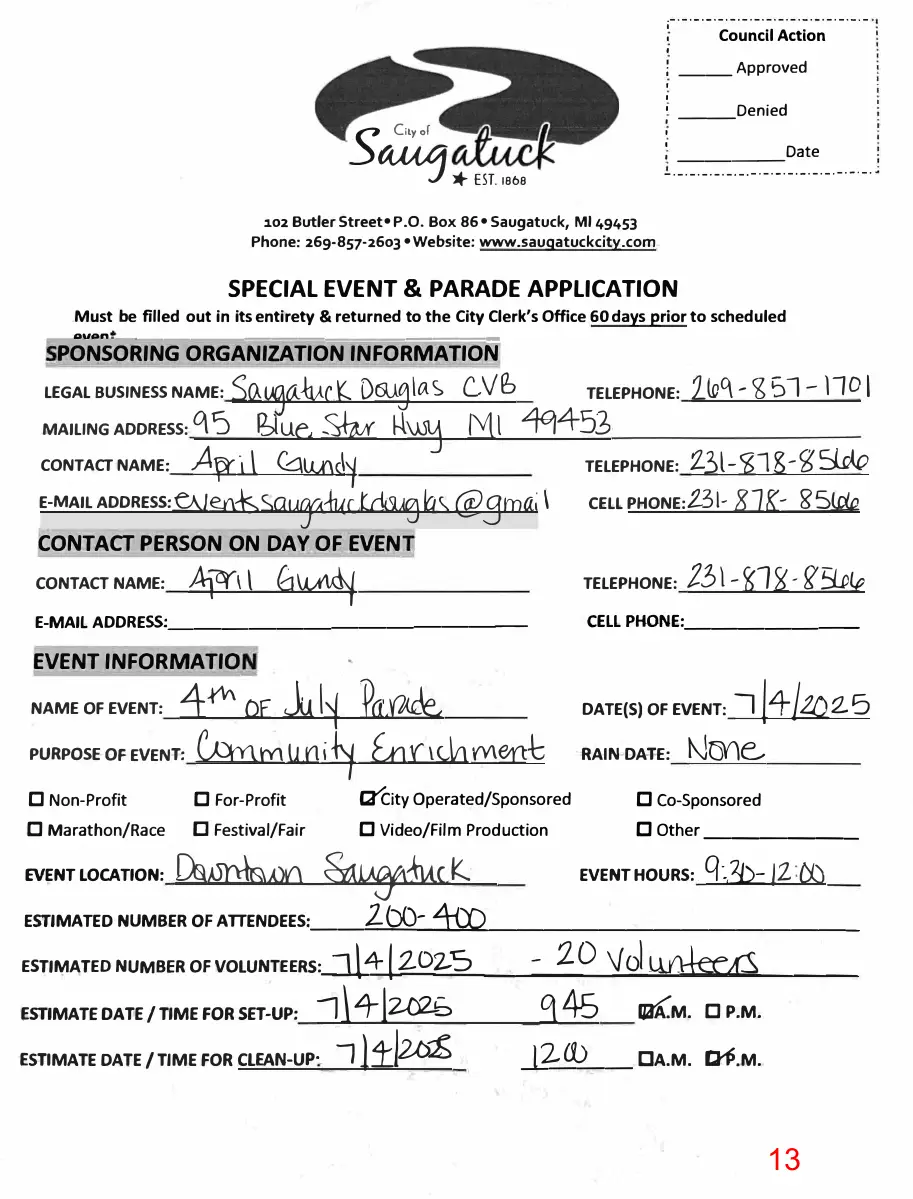 Page 13 of the packet; its text follows