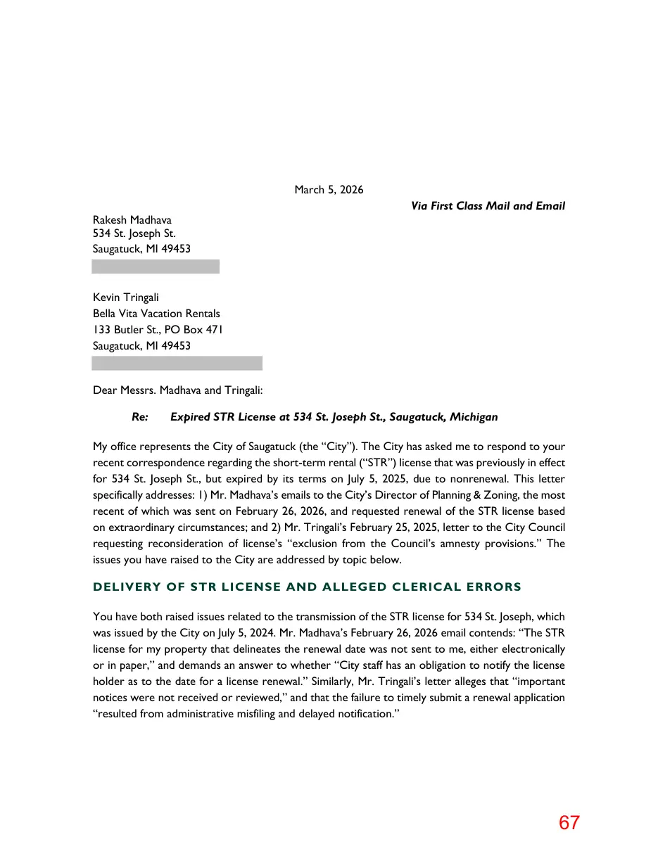 Page 67 of the packet; its text follows