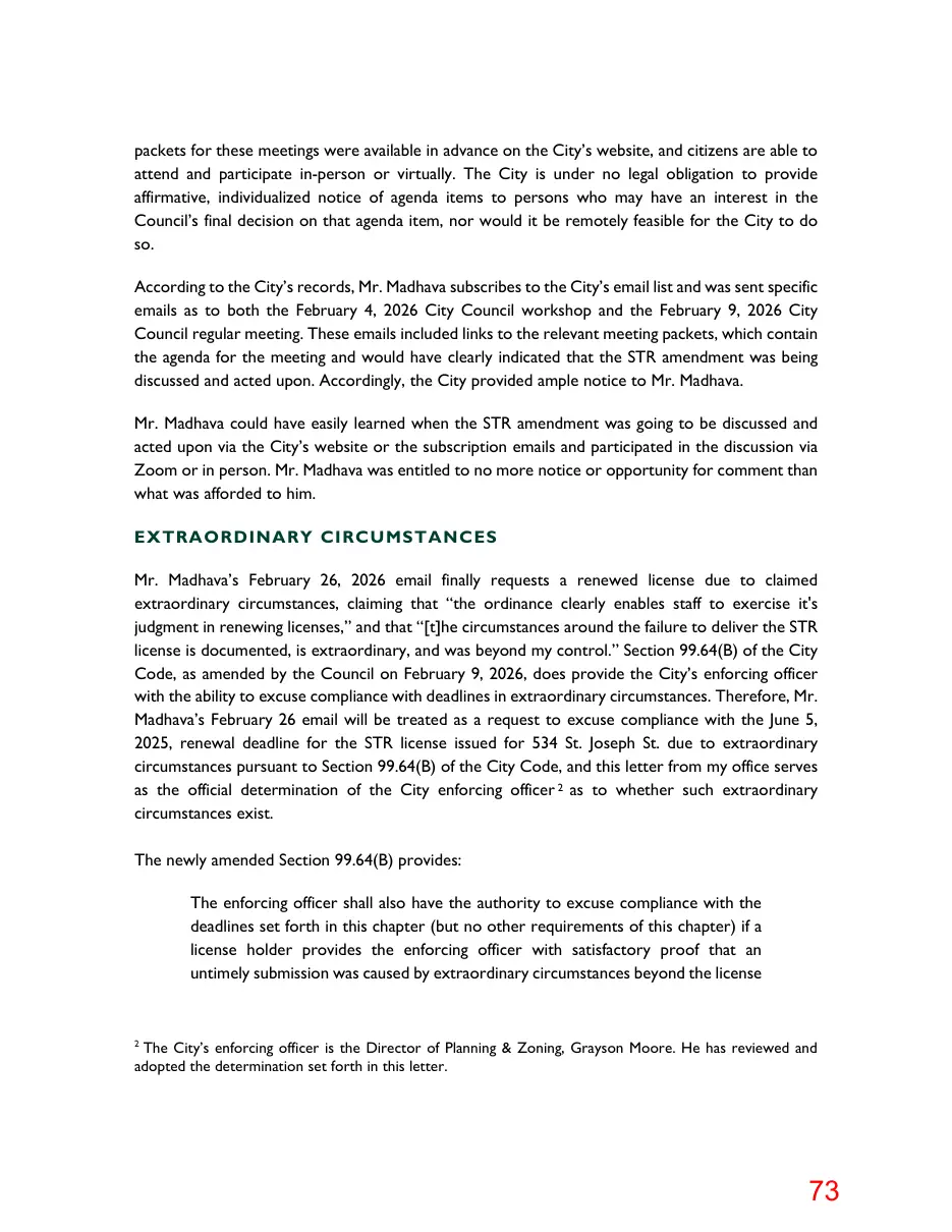 Page 73 of the packet; its text follows