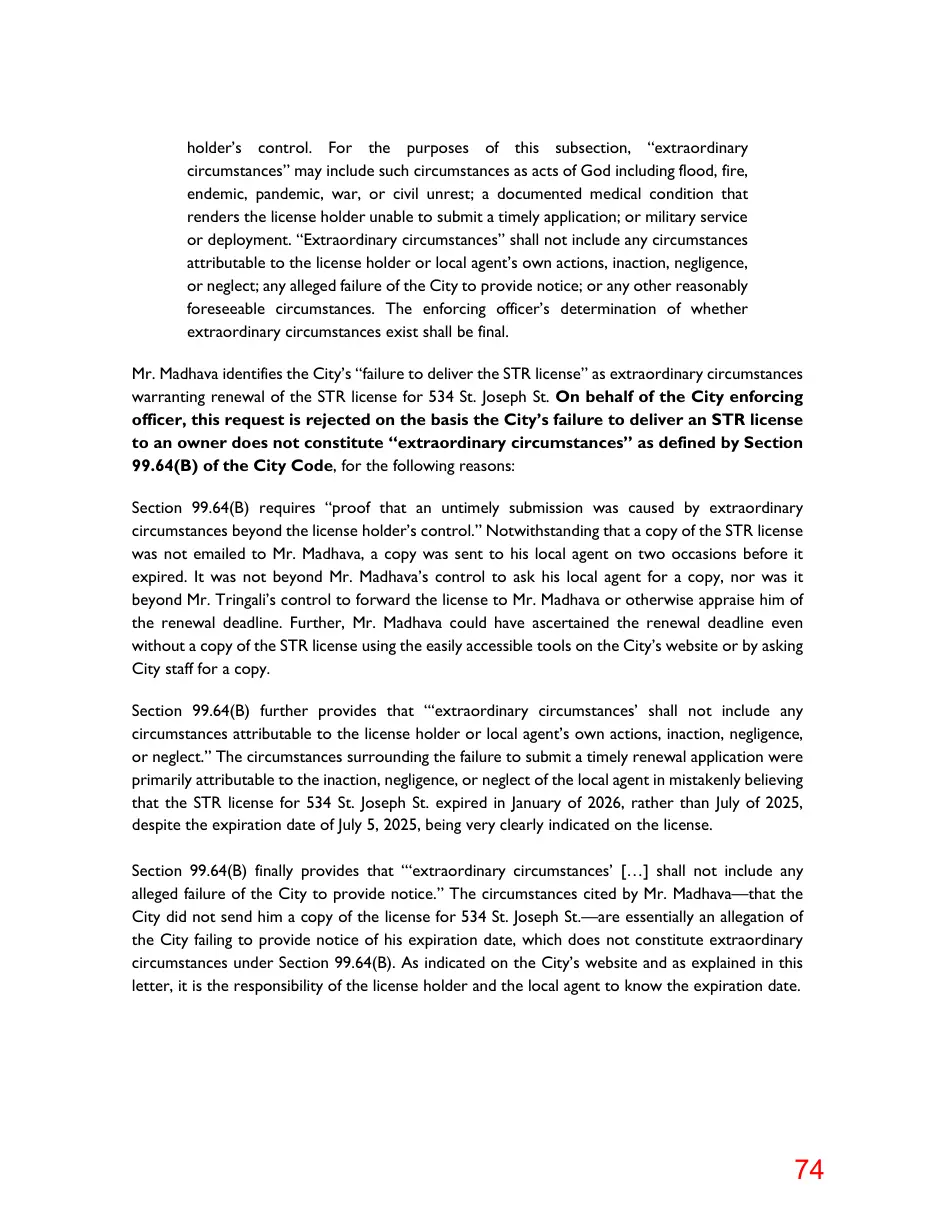 Page 74 of the packet; its text follows