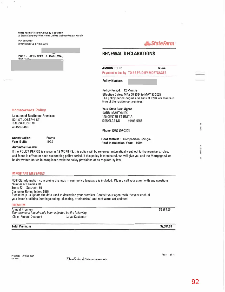 Page 92 of the packet; its text follows