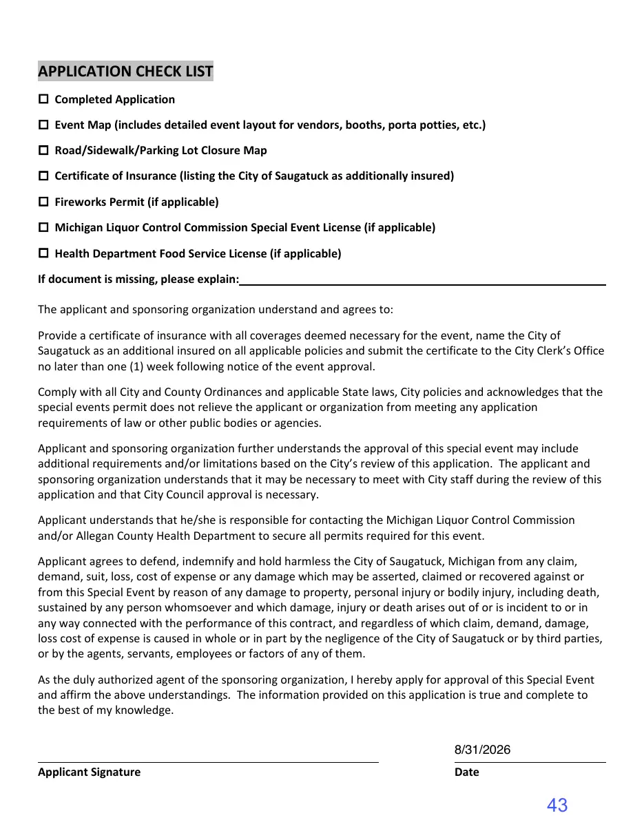 Page 43 of the packet; its text follows
