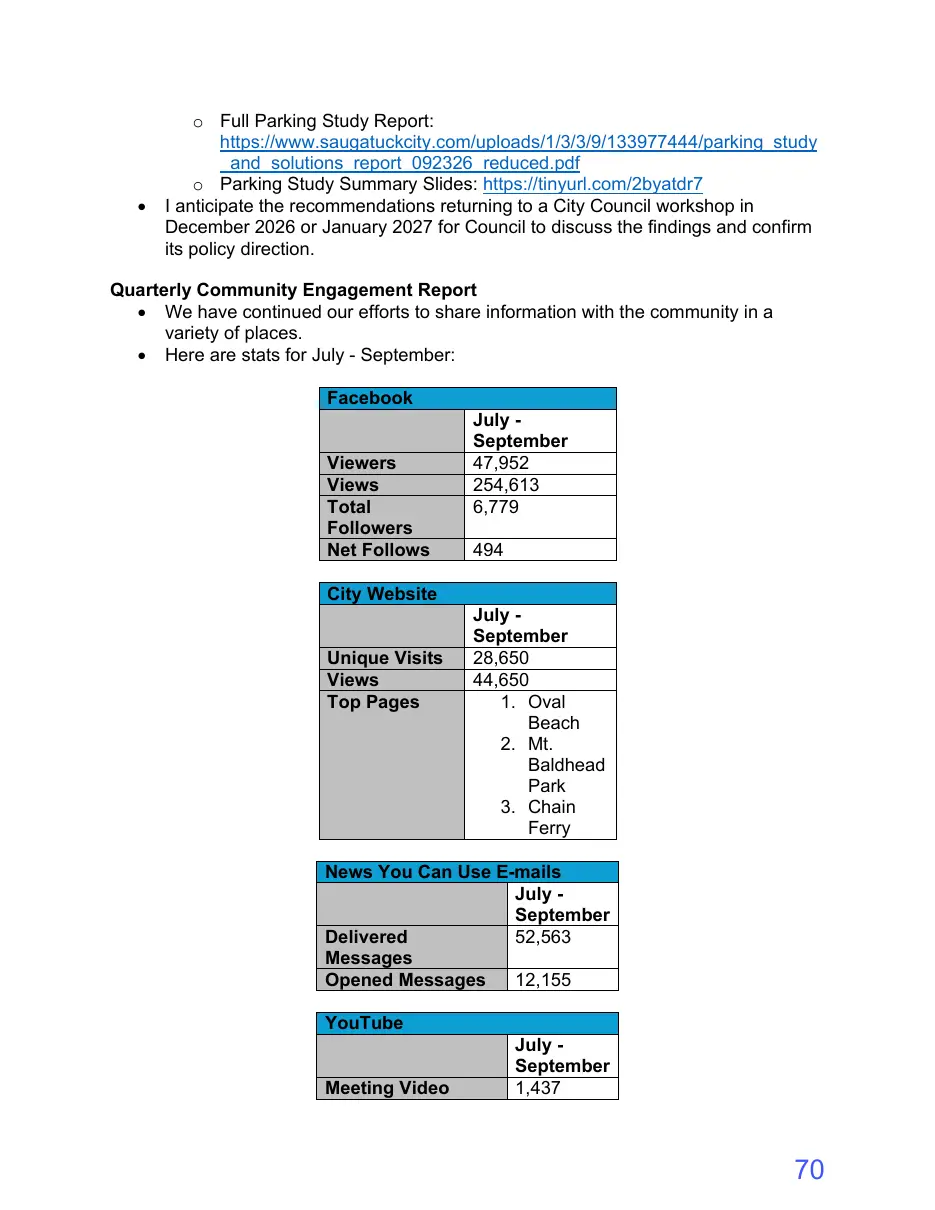 Page 70 of the packet; its text follows