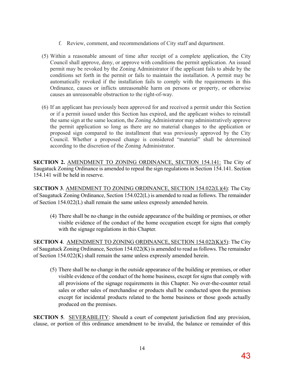 Page 43 of the packet; its text follows