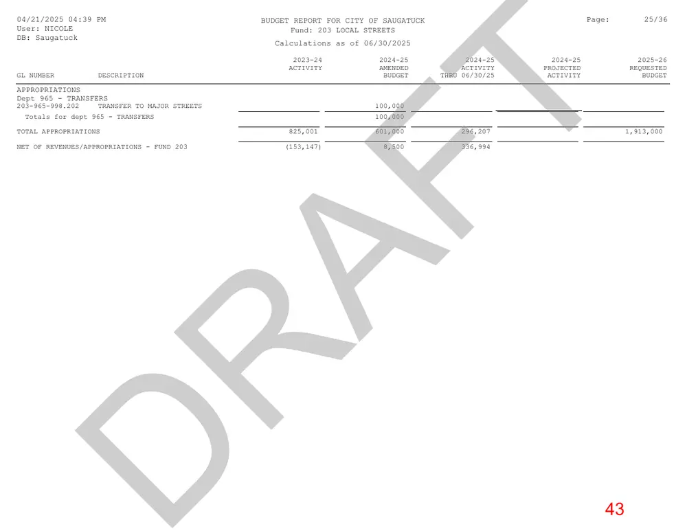 Page 43 of the packet; its text follows